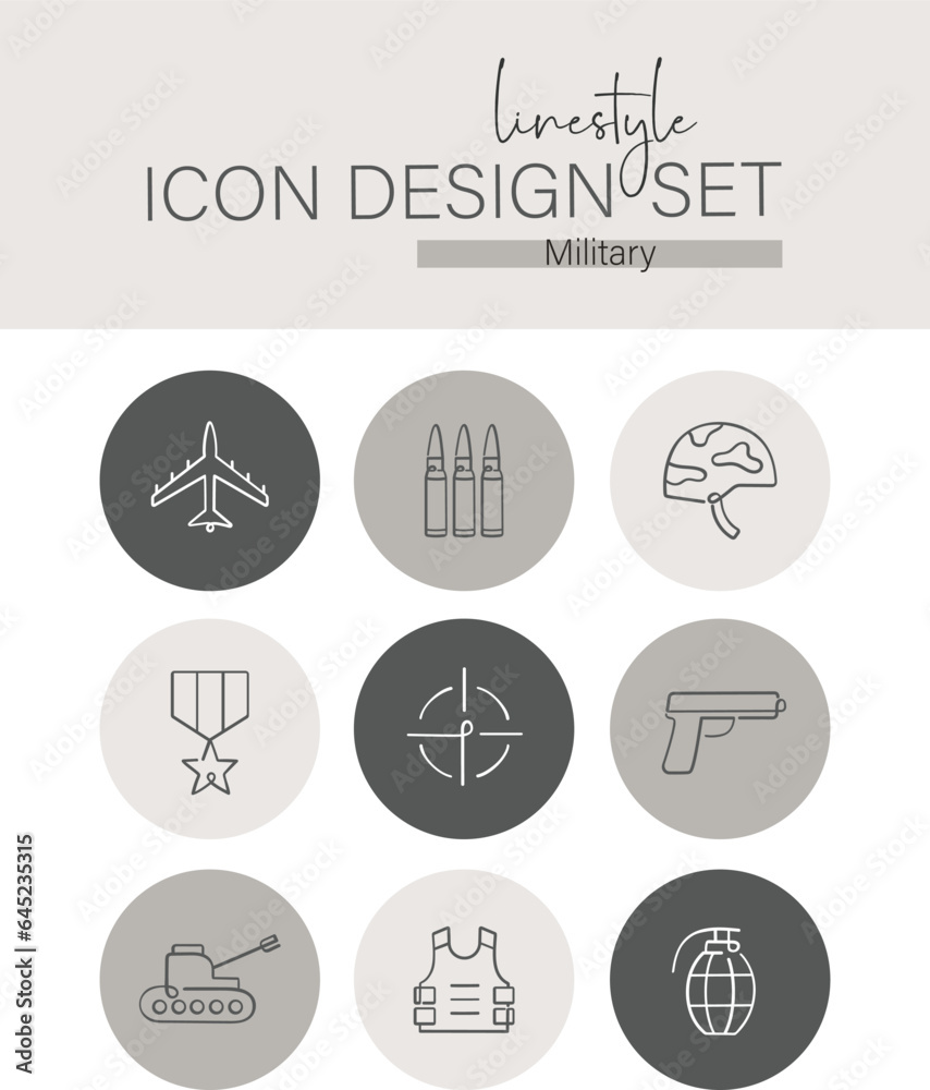 Linestyle Icon Design Set Military