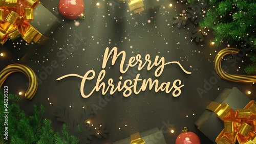 merry christmas celebration luxury golden glitter rain light lettering text animation black background
