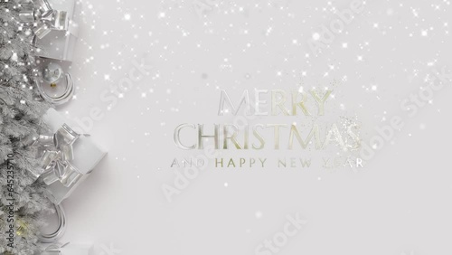 merry christmas happy new year celebration luxury glitter rain light text animation white background