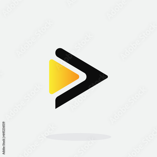 Play button for media app logo design with black and yellow color. Streaming service app Logotype. Multimedia player icon design element for Music and movie start sign, audio and video editor logo