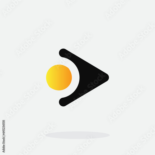 Play button for media app logo design with black and yellow color. Streaming service app Logotype. Multimedia player icon design element for Music and movie start sign, audio and video editor logo