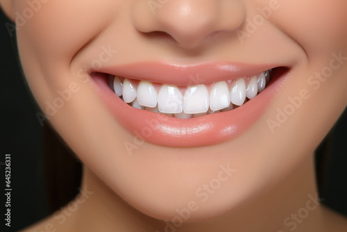 Clean white healthy dental teeth woman female smile. Dentist teet healthy smile closeup 