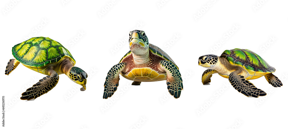 Fototapeta premium wildlife green sea turtle illustration swim reef, life background, blue environment wildlife green sea turtle