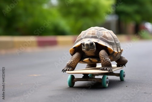A tortoise riding on a skateboard, Generative AI