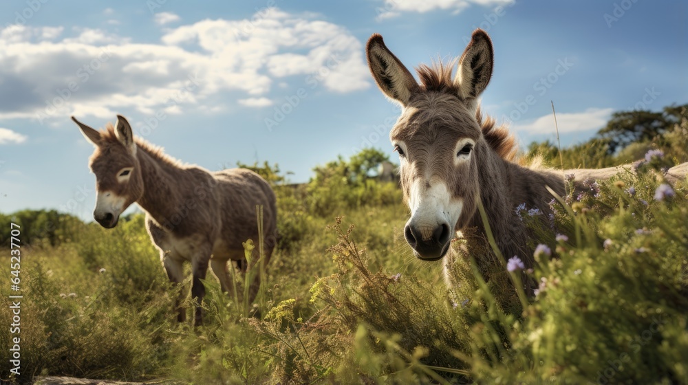 A breathtaking shot of a donkey his natural habitat, showcasing his majestic beauty A breathtaking shot of a donkey his natural habitat, showcasing his majestic beauty