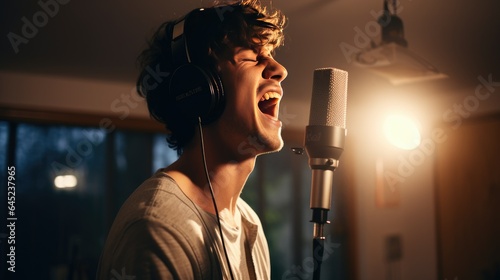 Handsome Man Singing Inside Music Studio