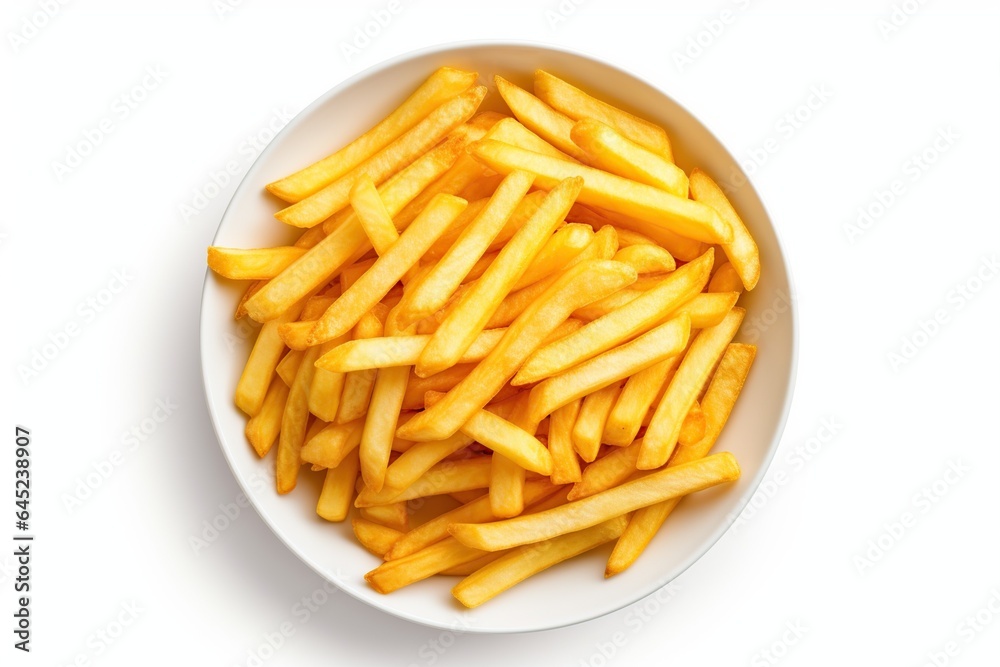 French fries in the plate isolated on white background, Generative AI
