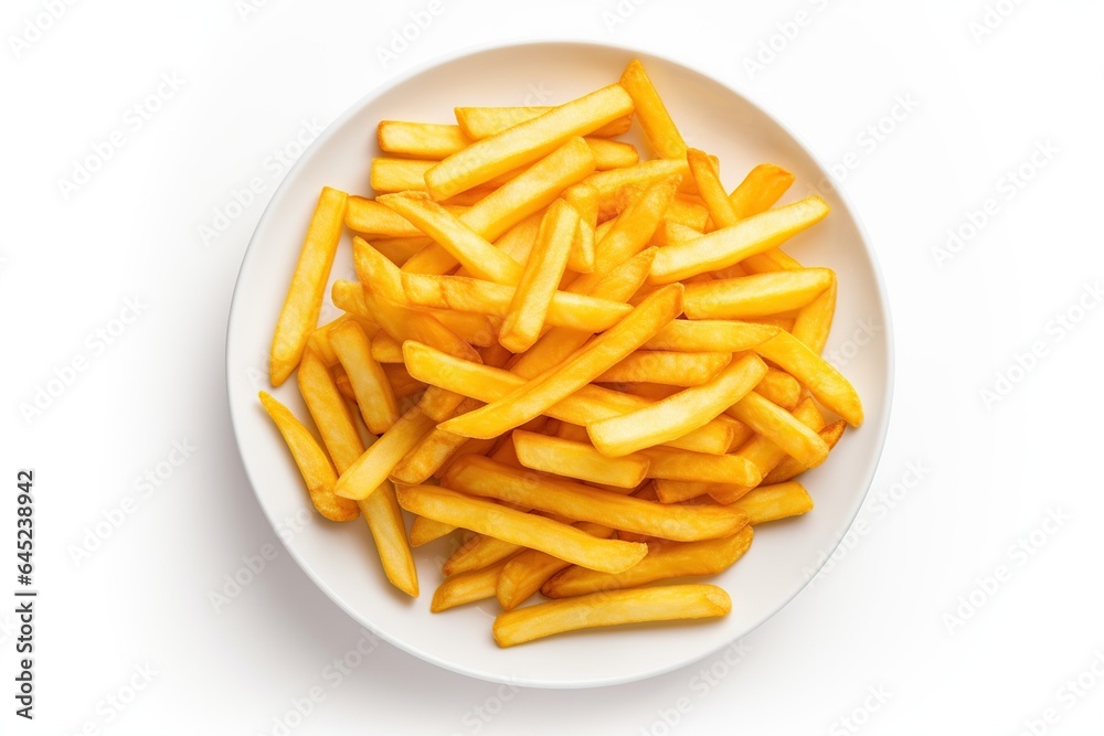 French fries in the plate isolated on white background, Generative AI French fries in the plate isolated on white background, Generative AI