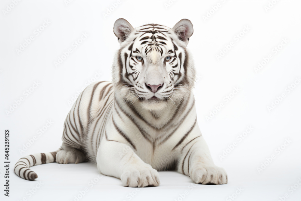 Obraz premium a white tiger laying down on a white background