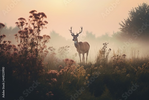 Red deer stag in the autumn field. Noble deer male. Beautiful animal in the nature habitat. Wildlife scene from the wild nature landscape. Wallpaper, beautiful fall background © ratatosk