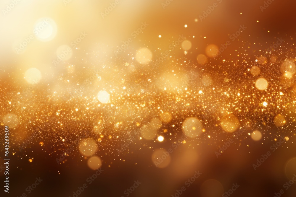  Abstract golden yellow and orange glitter lights background. Circle blurred bokeh. Festive backdrop for Christmas, holiday or event