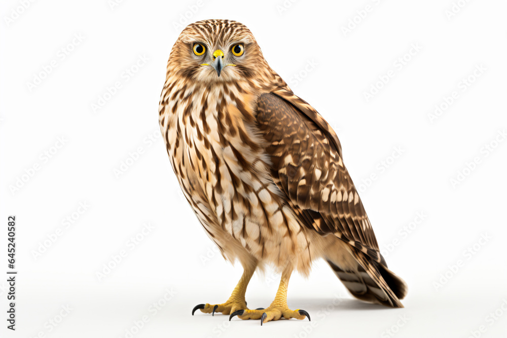 Fototapeta premium a bird with a yellow eye standing on a white surface