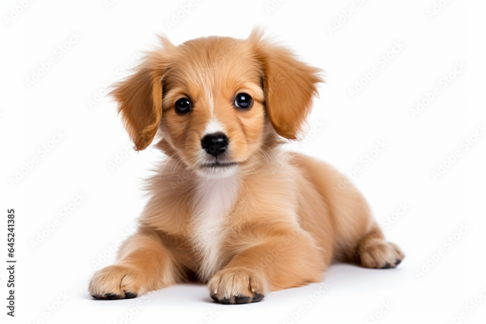 a small brown dog laying down on a white surface a small brown dog laying down on a white surface