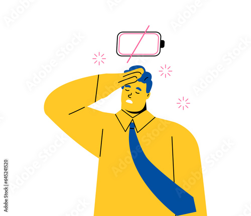 Business man was tired and looked like he was exhausted from work. Flat vector illustration isolated on white background