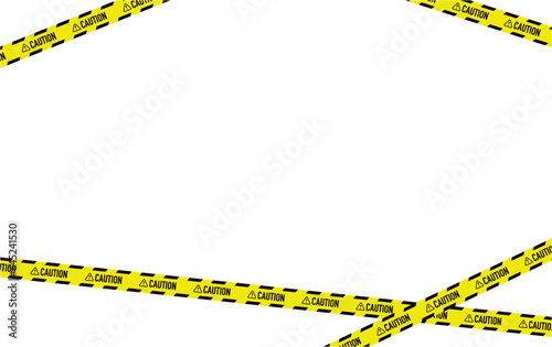 Yellow and black warning tapes frame . Do not cross, warning, caution. Police insulation line, signs of danger. Barricade construction tape.