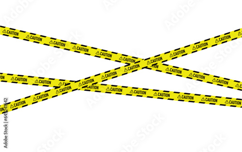 Yellow and black warning tapes frame . Do not cross, warning, caution. Police insulation line, signs of danger. Barricade construction tape.