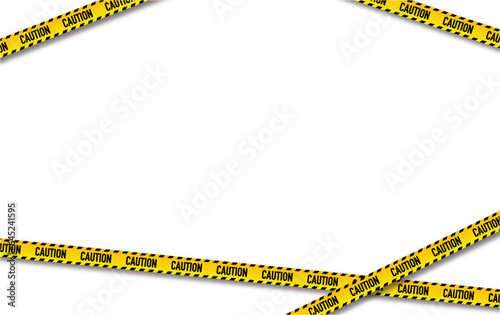 Yellow and black warning tapes frame . Do not cross, warning, caution. Police insulation line, signs of danger. Barricade construction tape.