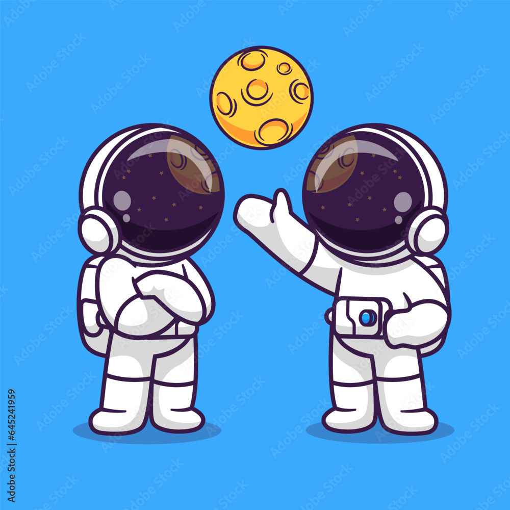 Cute Astronaut Talking About Moon Cartoon Vector Icon 
Illustration. Science Technology Icon Concept Isolated
Premium Vector. Flat Cartoon Style