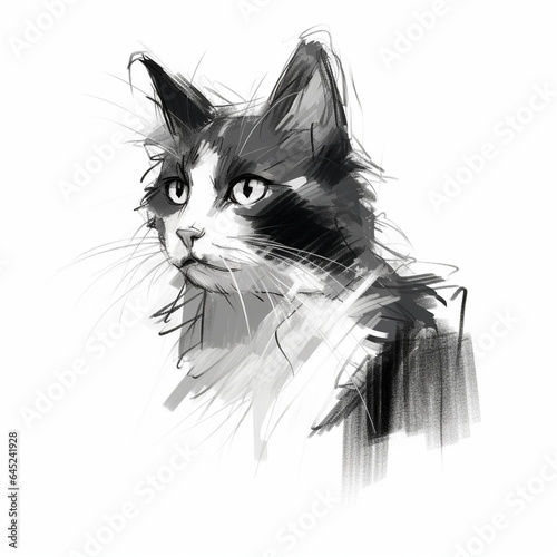 Portrait of black and white cat on a white background