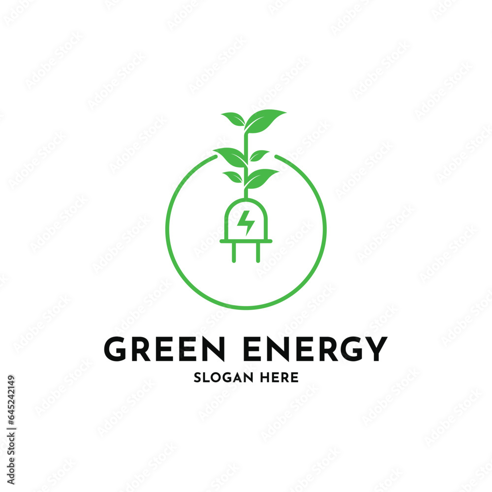 Green energy logo design creative idea with leaf symbol and circle shape Green energy logo design creative idea with leaf symbol and circle shape