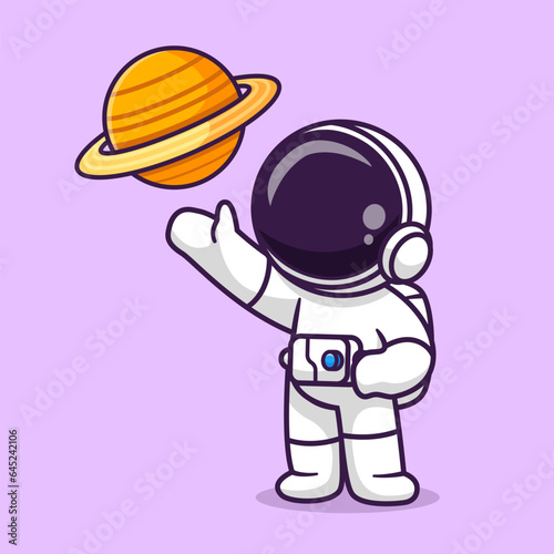 Cute Astronaut Observing Planet Cartoon Vector Icon
Illustration. Science Technology Icon Concept Isolated
Premium Vector. Flat Cartoon Style