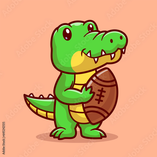 Cute Crocodile Holding Rugby Ball Cartoon Vector Icon
Illustration. Animal Sport Icon Concept Isolated Premium
Vector. Flat Cartoon Style