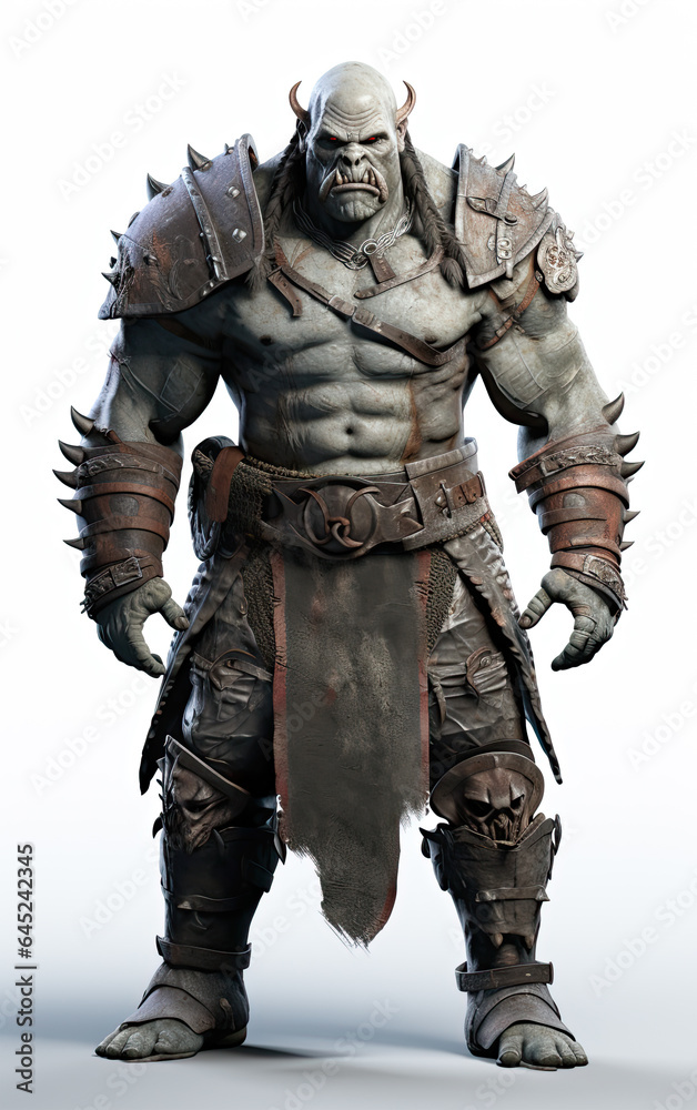 fierce Orc in Battle Armour on isolated White Background fierce Orc in Battle Armour on isolated White Background