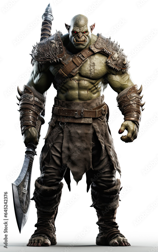 fierce Orc in Battle Armour on isolated White Background