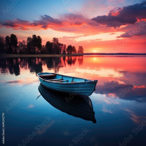 Serenity at Sunset: Boat on the Lake