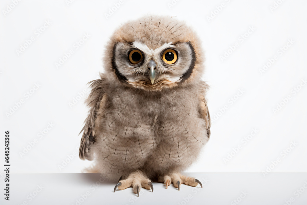 Obraz premium a small owl sitting on top of a white table