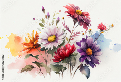 Beautiful floral composition with flowers. Hand drawn watercolor illustration. generative ai