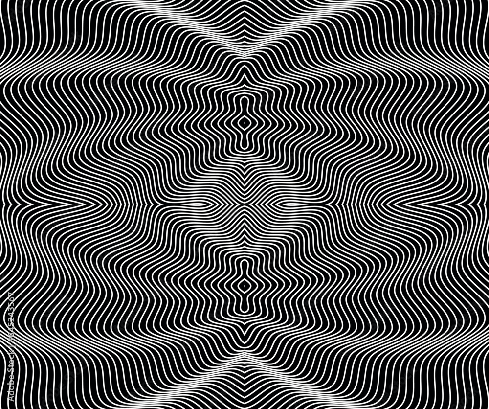 Fototapeta premium Abstract psychedelic stripes for digital wallpaper design. Line art pattern. Trendy texture. Monochrome design. Vector print template. Geometry curve lines pattern. Futuristic concept