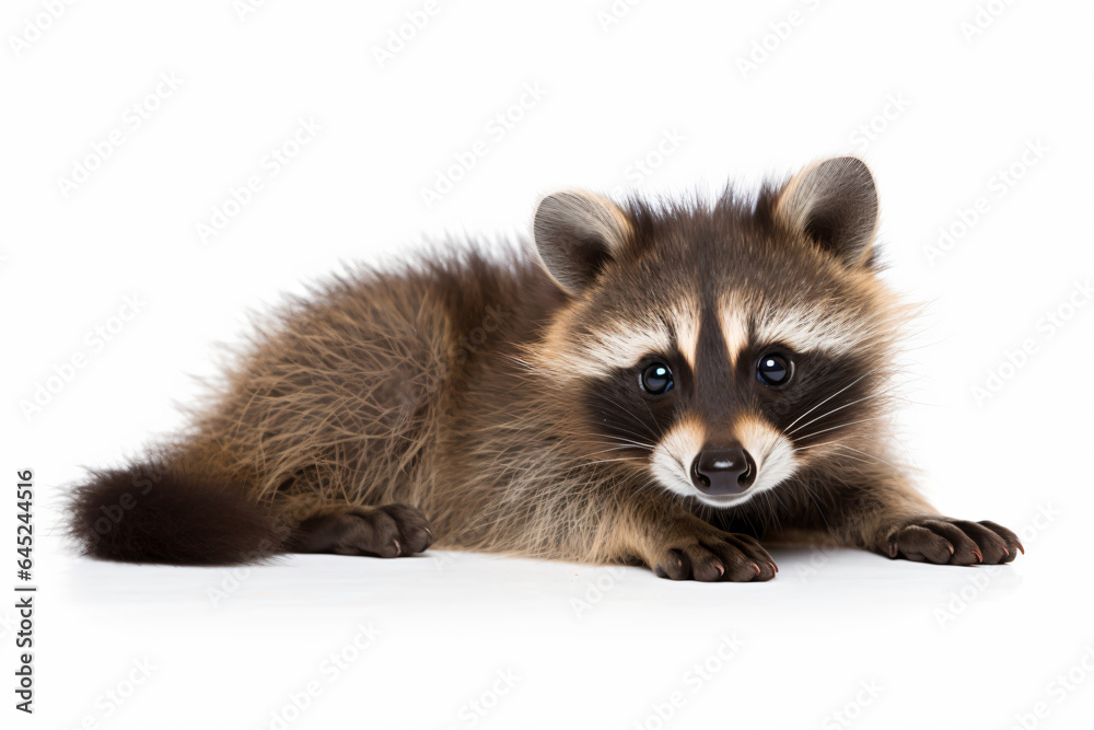 a raccoon is laying down on a white surface