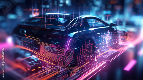 EV electric car system or futuristic automotive technology with connecting power control.super computer in modern machine.artificial intelligence development. © Limitless Visions