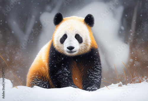 Red Panda Ailurus fulgens in the snow generative ai
