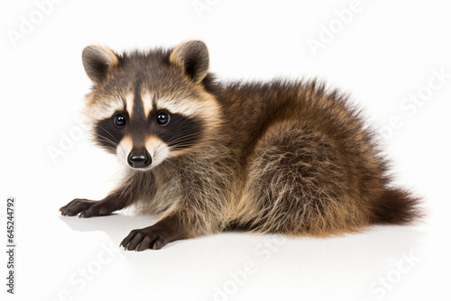 a raccoon is sitting on a white surface
