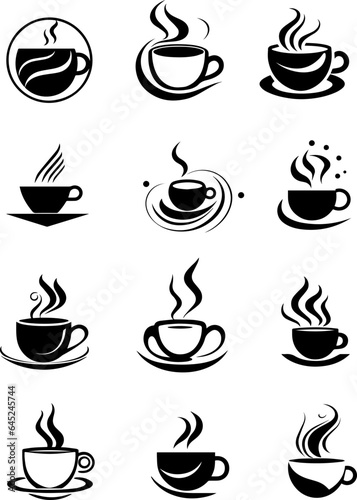 Set of abstract cups with coffee and other drinks, isolated on white background for design, logo