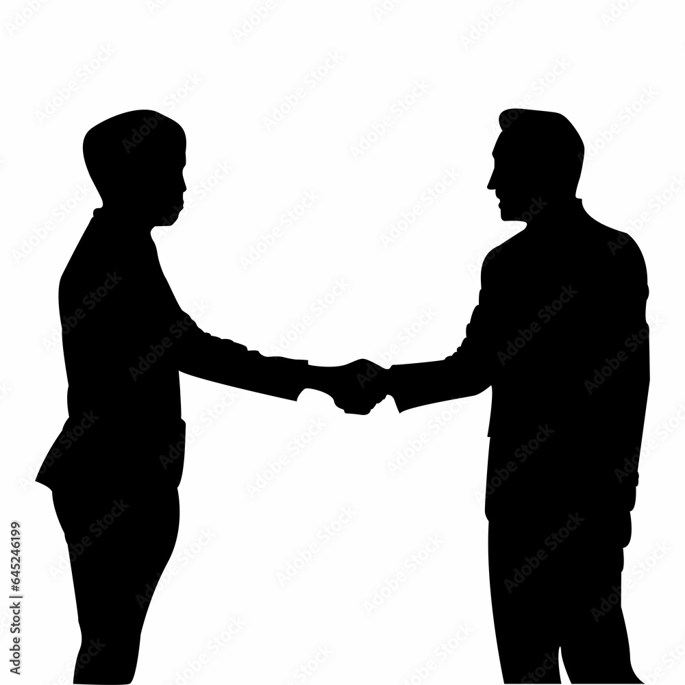 silhouette of two business men shaking hands