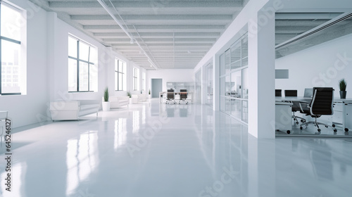 Blur focus of White open space office interior, background modren office Day light