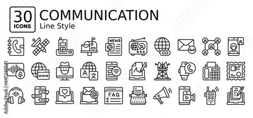 Communication icons in outline style. Collection of Communication icons for web design, app, and modern projects. Simple vector editable stroke, easy to use
