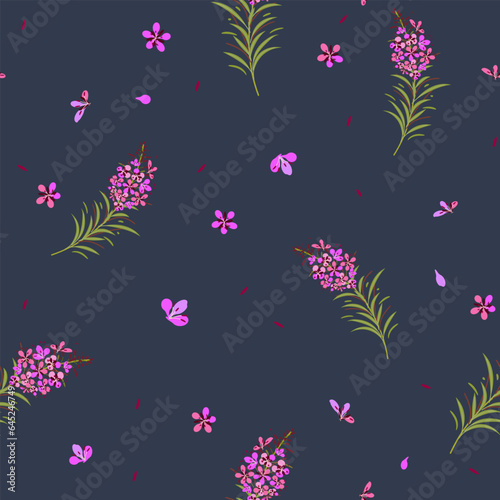 Vector seamless floral pattern with fireweed plant