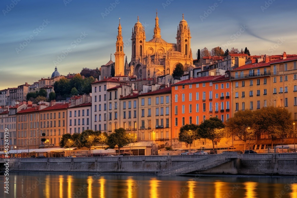 Iconic landmark in Lyon, France. Generative AI