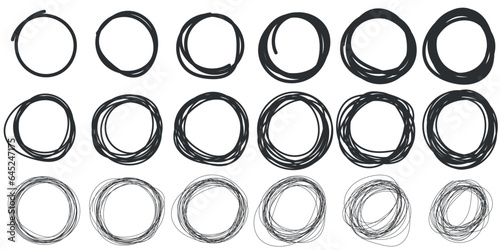 Set of circle line sketch icon in hand drawn style. Circular scribble doodle. Pencil or pen bubble sign set.