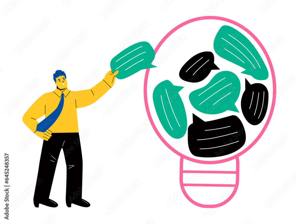 Businessman discover solution, Ideation, brainstorming to gather new idea. Flat vector illustration isolated on white background Businessman discover solution, Ideation, brainstorming to gather new idea. Flat vector illustration isolated on white background