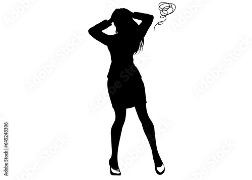 もやもやマークとあたまを抱える女性のシルエット