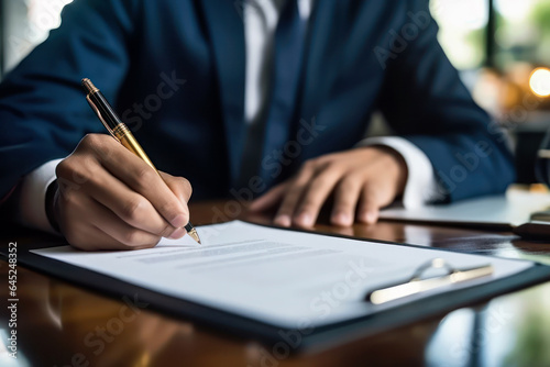 Businessman's hand signing a document