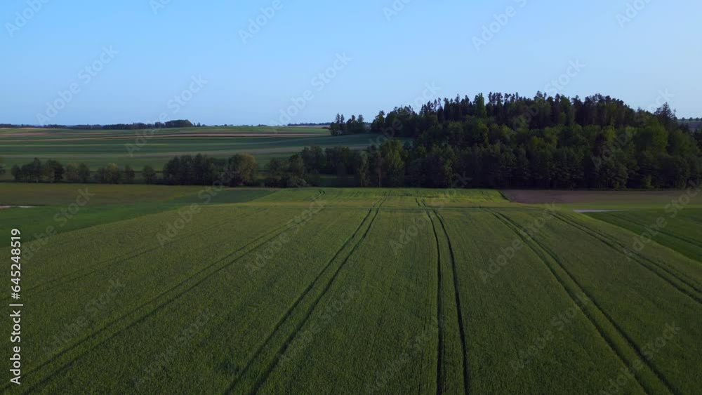 Breathtaking aerial top view drone austria hunting Box field road sunset Europe