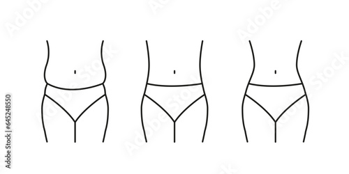 Slim waist body, line icon set. Loss weight, control losing fat. Measure waistline sign. Vector outline
