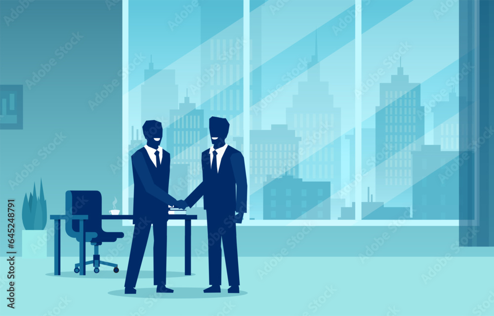 Vector of two business men shaking hands in a corporate office Vector of two business men shaking hands in a corporate office