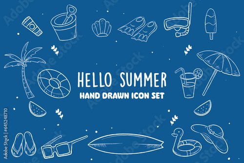 hello summer hand drawn icon set